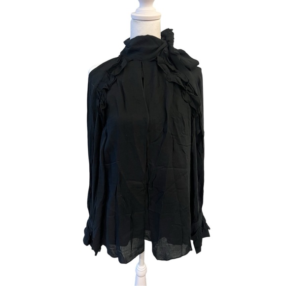 IRO Black Ruffled Puff Sleeve Blouse - Picture 1 of 13